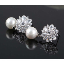 Ice Flower CZ Gold Earrings, Shell Pearl Silver Earrings